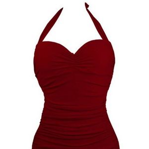 Wine Once Piece Halter Swimsuit